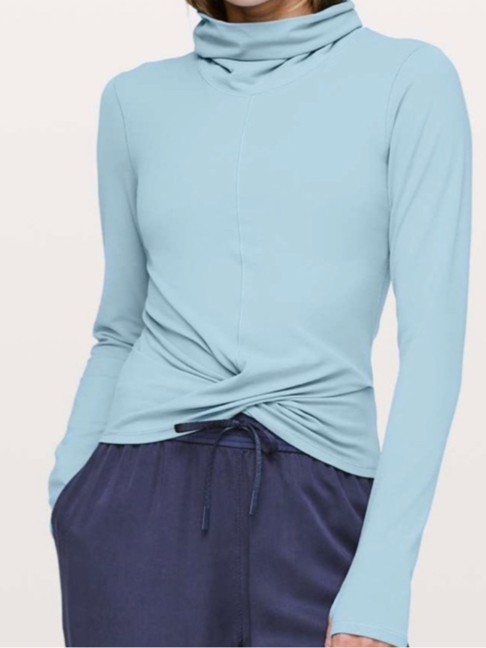 lululemon athletica Light Blue Draped Cowl Neck Long-Sleeve Top